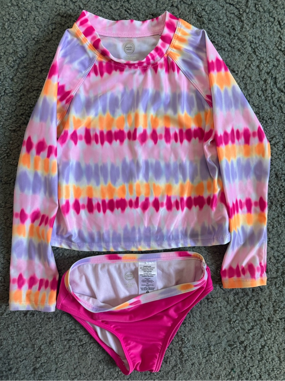 wonder nation Pink, Purple & Orange Tie-Dye Kids Long Sleeve Rashguard Set